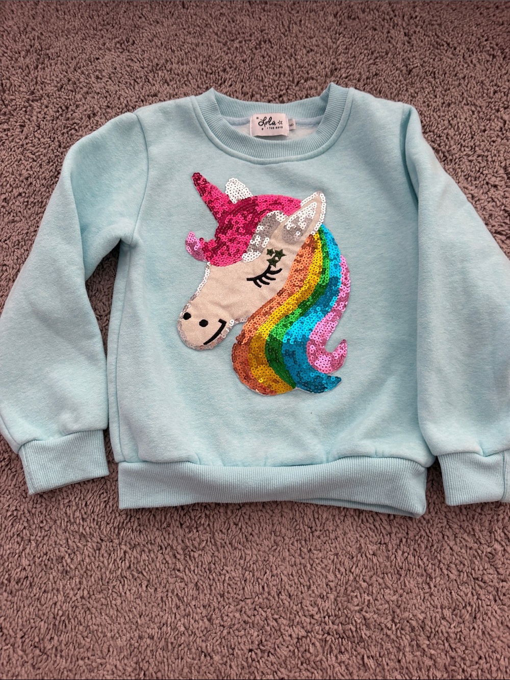 Lola + The Boys Pastel Blue Unicorn Sequin Sweatshirt